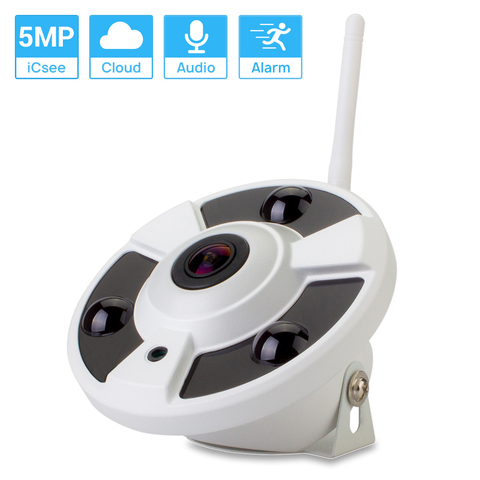 Cámara Wifi de 5MP, lente ojo de pez de 1,7 MM, panorámica iCsee ONVIF, inalámbrica/con cable, grabación de Audio, detección de movimiento, XMeye Cloud, H.265X ► Foto 1/6