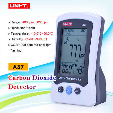 Detector Digital de dióxido de carbono UNI-T A37, Medidor láser de calidad del aire, detección de CO2, 400 ~ 5000PPM, para el hogar con batería ► Foto 1/6