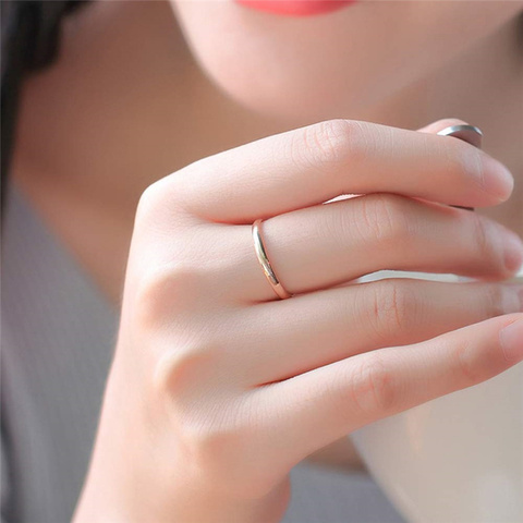 Eamti-Anillo de titanio fino de 2mm para mujer, sortijas simples pulidas de oro rosa/Negro/azul para hombre y mujer, banda de compromiso de boda ► Foto 1/6