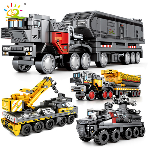 HUIQIBAO película camiones de tierra errantes bloques de construcción ciudad grúa construcción ladrillos juguetes educativos para niños ► Foto 1/6