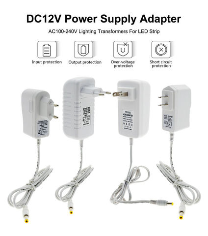 EU/UK/US DC12V 2A 3A adaptador de fuente de alimentación 12V 12V cargador de transformador para 5050 de 2835 cadena 5630 LED tira de luz con forma de barra LED conductor macho ► Foto 1/6