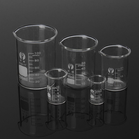 Juego de vasos de vidrio de laboratorio de 5 uds. Juego de vasos de medición de laboratorio de vidrio de borosilicato de 5/10/25/50/100ml ► Foto 1/6