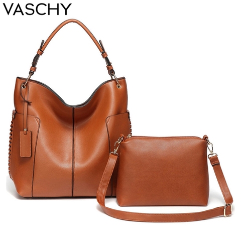 VASCHY, bolso de mano para mujer, bolsas de mano de moda para mujer, conjunto de dos piezas, bolso Hobo, bandolera de cuero de imitación suave, diseño elegante para mujer ► Foto 1/1