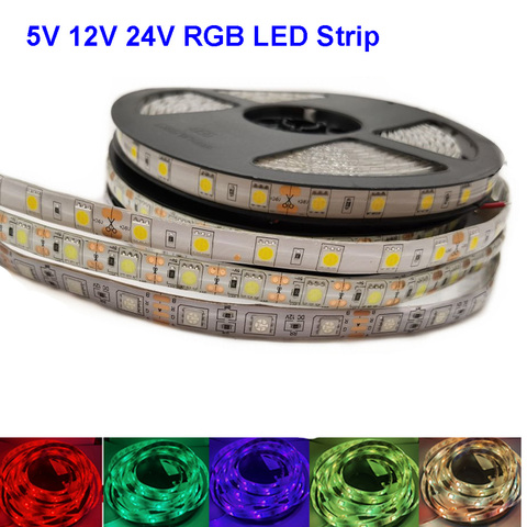 Tira de luces LED RGB de 5V, 12V, 24 V, resistente al agua, 5050, 5M, tira de luz Flexible RGB, 5, 12 y 24 V, cinta de luz de fondo para Tv ► Foto 1/4