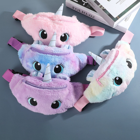 Riñonera de felpa con dibujos de unicornios para mujer y niña, bolsa rosa con cinturón de hombro para niños, bolsa de pecho para teléfono ► Foto 1/6