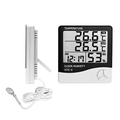 HTC-2 estación habitación Digital termómetro higrómetro reloj LCD interior/al aire libre medidor de humedad temperatura con sensor ► Foto 1/6