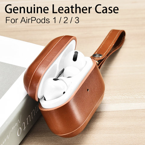 Funda de cuero de vaca auténtico para AirPods Pro, funda protectora de lujo de cuero Retro Para AirPods 3/2/1 ► Foto 1/6