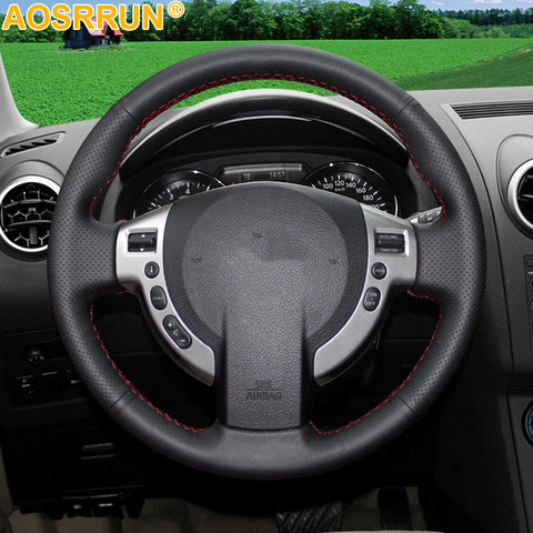 AOSRRUN-Cubrevolantes cosido a mano, funda de volante con costura de cuero para Nissan Qashqai J10 X-TRAIL NV200 2008-2012, estilo de coche con envío gratis ► Foto 1/2