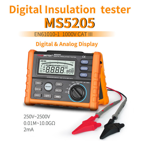 PEAKMETER MS5205-Medidor de vibraciones, medidor de resistencia al Aislamiento Digital de alta precisión, 250-2500V, 0,01-100GΩ ► Foto 1/3