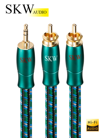 SKW-Cable de Audio auxiliar de 3,5mm a 2 RCA, conector de Audio OFC macho a macho para TV, ordenador, teléfono, MP3, amplificador de potencia, altavoz ► Foto 1/6