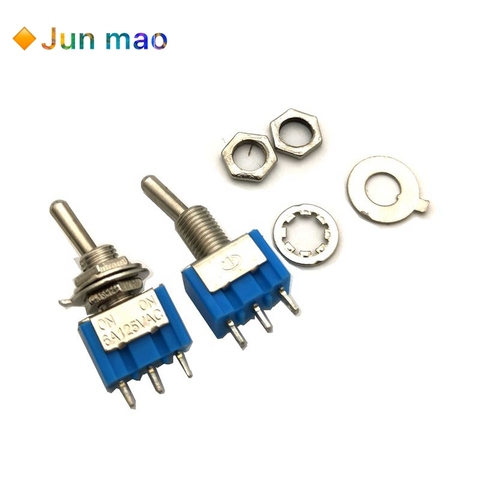 Interruptor de palanca en miniatura, Mini MTS-102 azul, 3 pines, SPDT, ON-ON, 6A, 125VAC, interruptor basculante de cabeza móvil, 10 Uds. Por lote ► Foto 1/4