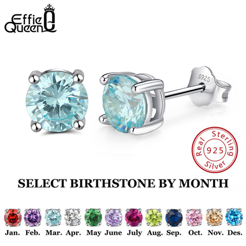 Pendientes Effie Queen de Plata de Ley 925 con piedra natal para mujer, circonita cúbica AAA, 12 pendientes de tuerca de colores, joyería de moda para niñas BE84 ► Foto 1/6