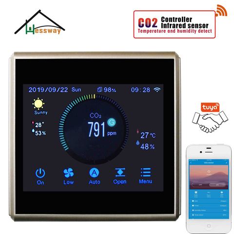 HESSWAY TUYA Aplicación de ventilador regulador de válvula de Monitor de calidad del aire WIFI CO2 Detector para táctil a Color Control menú ► Foto 1/1