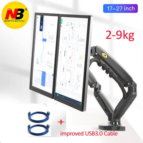 NB-Soporte de Monitor de doble brazo para ordenador soporte de ordenador de sobremesa giratorio de 2-9KG con 2 USB 360, muelle de gas F160 10 