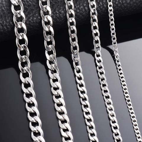 Collar de cadena de acero inoxidable Punk básico para hombres y mujeres, 1 unidad de ancho de 3mm/4,5mm/5mm/6mm/7mm/7,5mm, Eslabón cubano ► Foto 1/6