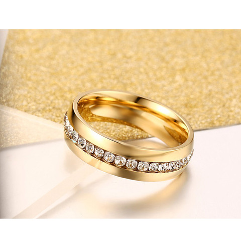 Vnox anillo de boda de cristal de color dorado clásico para mujeres 6mm de acero inoxidable compromiso joyería de dedo femenino ► Foto 1/6