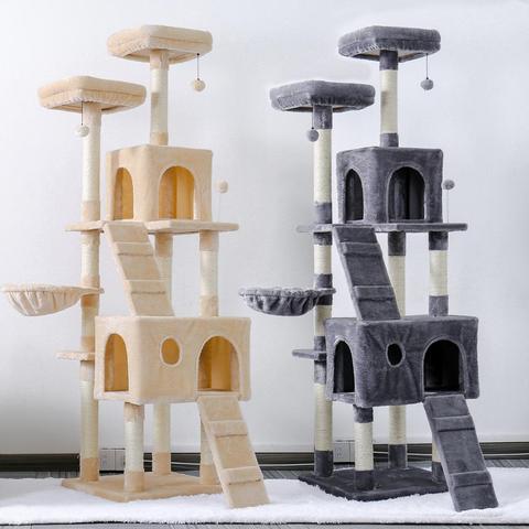 Casa de árboles para gatos domésticos, parque infantil de entretenimiento con percha de condominio, mueble estable para gatos, gatitos, Torre multinivel para gatos grandes, acogedor ► Foto 1/6