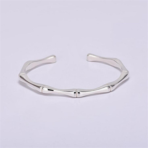 Pulseras simples de bambú de estilo coreano, joyería de plata de ley 925, brazaletes de personalidad lisa, SB190 ► Foto 1/6