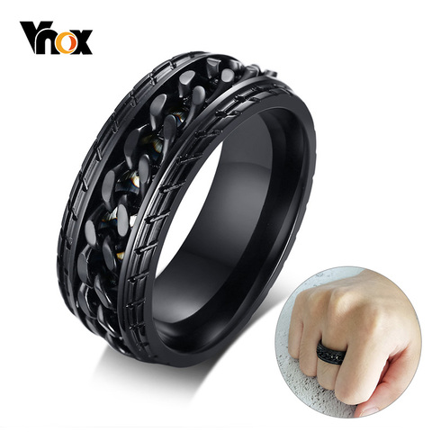 Vnox 8mm anillo de cadena giratoria negro fresco para hombre textura de neumático Acero inoxidable eslabones giratorios Punk masculino Anel ► Foto 1/6