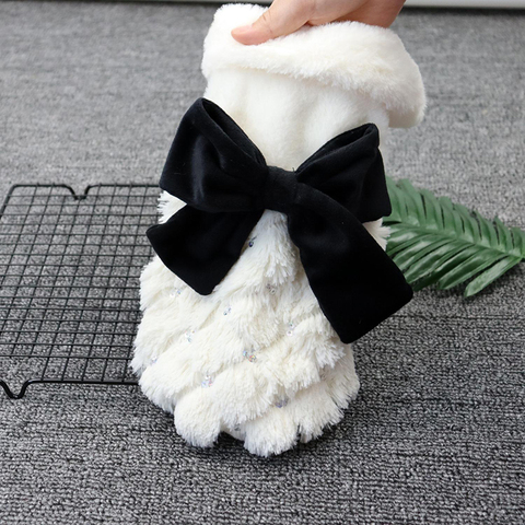 Ropa de invierno con lentejuelas para perros, elegante abrigo blanco para cachorro de gato para mascota, chaquetas para perros con lazo de piel, ropa para Chihuahua, monos ► Foto 1/6