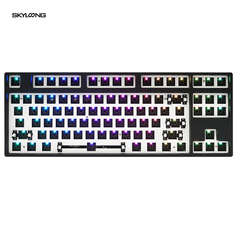 Kit de teclado mecánico gk87, intercambiable, 80% personalizado, compatible con interruptor rgb, led, tipo c, con software programable, funda blanca negra ► Foto 1/6