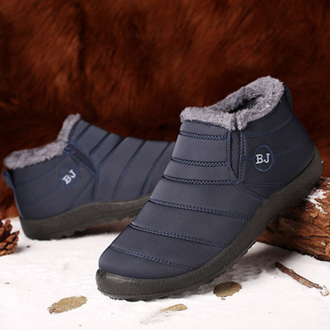 Zapatos de invierno para hombre, botas sin cordones, Zapatillas de piel cálida, botas de nieve impermeables, botines, calzado para hombre ► Foto 1/6