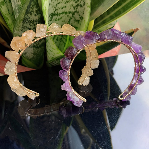 Reiki-pulsera de cuarzo con piedra Mineral Natural para mujer, brazalete abierto, amatista Natural, cuarzo, cuarzo ► Foto 1/6