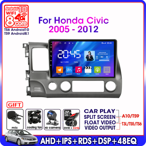 TS11-Android10 auto Radio Multimedia reproductor de vídeo para Honda Civic 2005-2012 Autoradio GPS 4G red RDS DSP IPS 6G + 128G ► Foto 1/6