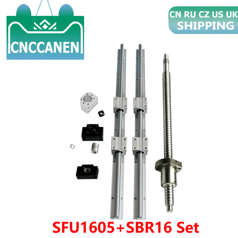 Tornillo de bola SFU1605 de 300 mm + BKBF12, bloque de soporte de extremo + carcasa de tuerca 1605 + soporte de riel lineal SBR16 + SBR16UU para piezas CNC XYZ, 4 Uds. ► Foto 1/6