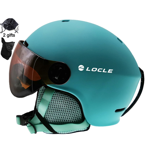 LOCLE-casco de esquí con visera para hombre y mujer, casco de seguridad para monopatín, Moto de nieve, forro polar cálido para invierno ► Foto 1/6