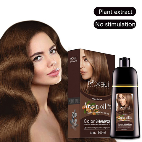 Champú de esencia para cabello, tinte negro para cabello, tinte permanente para el cabello, aceite de argán Natural, esencia instantánea, 500ml ► Foto 1/6