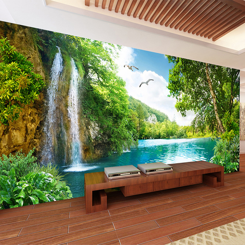 Papel pintado Mural 3D personalizado para pared decoración del hogar cascada de Montaña Verde paisaje natural 3D foto papel de pared para sala de estar dormitorio ► Foto 1/6