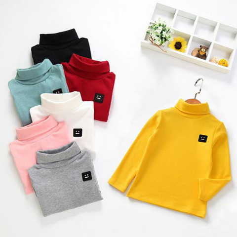 Camisetas de cuello alto para bebés y niñas, camisas informales de manga larga, ropa cálida para niños pequeños, Tops de otoño e invierno ► Foto 1/6