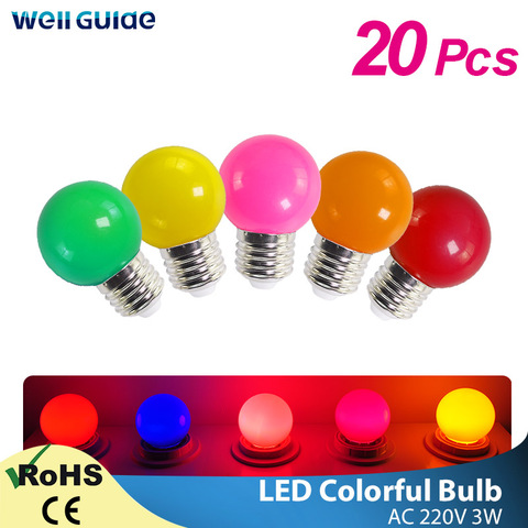 Bombilla Led 20 piezas de 3W lámpara E27, ampolla de luz Led RGB de colores, linterna 2835 SMD, luz de decoración para el hogar, bombillas de globo de CA de 220V ► Foto 1/6