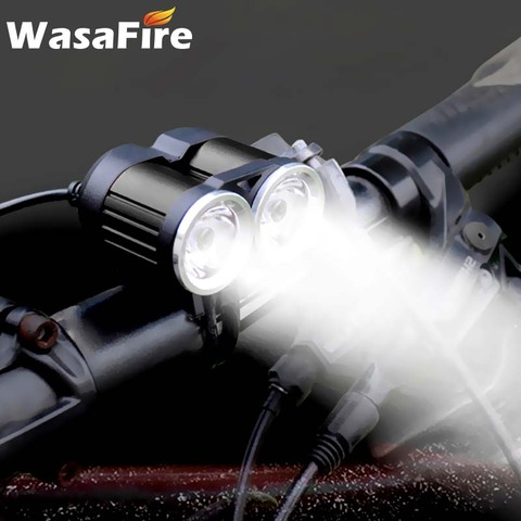 WasaFire USB Luz de bicicleta 2 * XML T6 LED luz delantera de la bicicleta recargable MTB la cabeza de la lámpara 2000 lúmenes impermeable ciclismo faro ► Foto 1/6