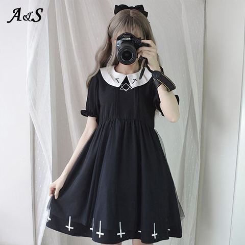 Vestido Harajuku gótico de Lolita para chica, disfraz cruzado de moda, ropa de calle japonesa de tul suave de estilo de hermana y estrella ► Foto 1/6