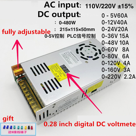 Fuente de alimentación conmutada ajustable de 480W con pantalla Digital, fuente de alimentación para LED DC 12V 5V 24V 36V 48V 60V 80V 120V 160v 220V ► Foto 1/4