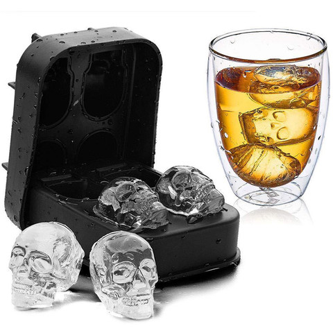 Bandeja de silicona para cubitos de hielo, molde de calavera 3D, muy adecuado para whisky, bourbon, cócteles, cerveza, bebidas de fruta, 2 uds. ► Foto 1/1