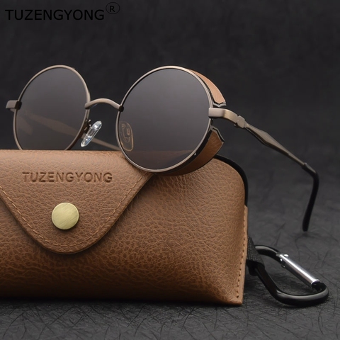 TUZENGYONG-gafas de sol polarizadas para hombre y mujer, lentes de sol redondas de Metal Vintage, góticas Steampunk, de alta calidad, UV400 ► Foto 1/6