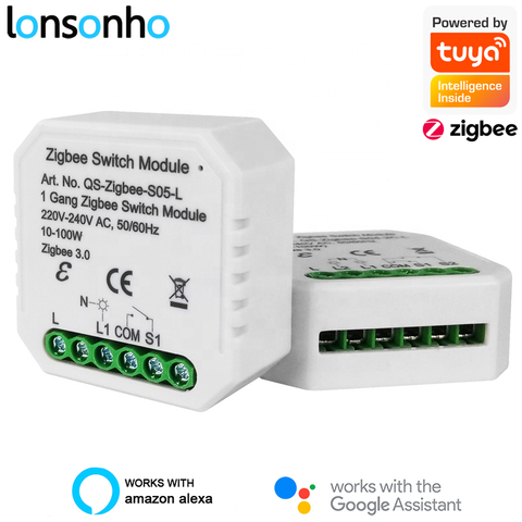 Lonsonho Tuya Zigbee 3,0 Módulo de interruptor inteligente No/con Neutral EU 220V interruptor de luz inalámbrico de 2 vías Compatible con Alexa Google Home ► Foto 1/6