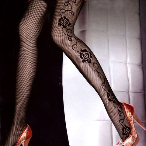 Alta calidad mujeres Niñas sexy Rose patrón Hollow fishnet pantyhose Medias largo (color: negro) ► Foto 1/4