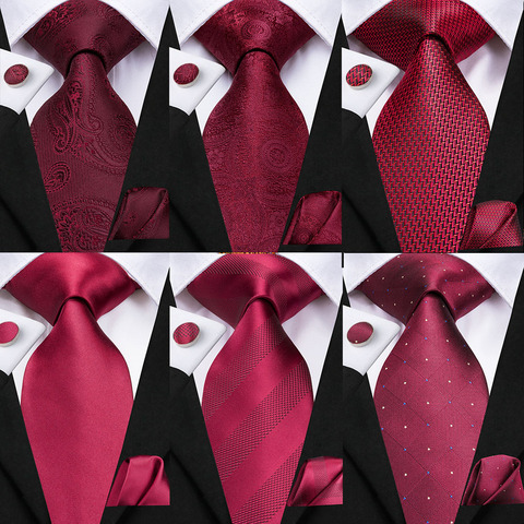 Hi-Tie-Corbata de boda para hombre, conjunto de corbata de seda de Cachemira de vino tinto Borgoña para hombre, diseño de moda, pañuelo de calidad, gemelos, envío directo ► Foto 1/6