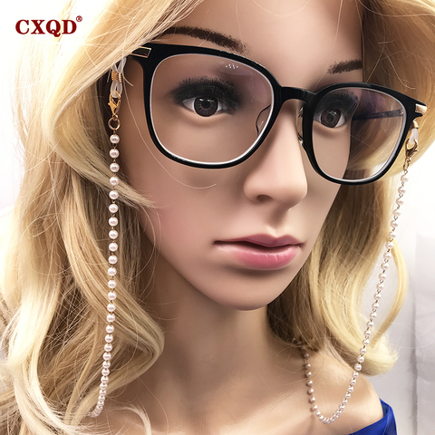CXQD-Gafas de mujer con cadenas y perlas de imitación, cadenas antideslizantes, soporte para gafas, correa para el cuello, regalo para gafas de lectura ► Foto 1/6