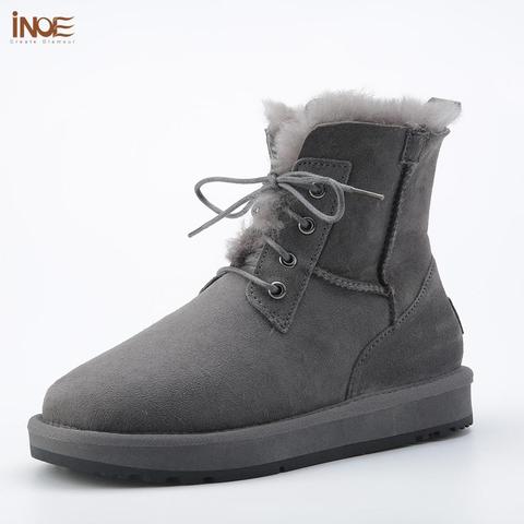 INOE de piel de oveja de cuero forrado de piel y lana de los hombres de encaje corto tobillo invierno botas para la nieve zapatos casuales de Hombre Zapatos impermeable negro marrón gris ► Foto 1/6