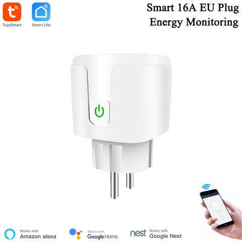 Enchufe inteligente Compatible con Alexa, enchufe de la UE con monitoreo de potencia, 16A, Tuya, Control de aplicación remota, 110V, 240V, toma europea, 16A, tipo F ► Foto 1/6