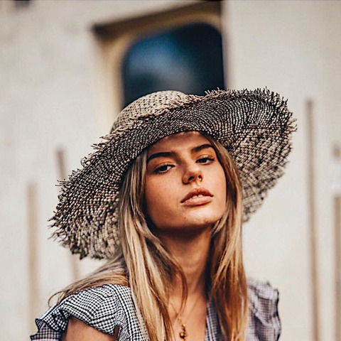 Sombreros de verano para mujer, sombrero plano Retro, hecho a mano, diseño hueco, rafia, sombrero de paja para dama, protección solar al aire libre, paja para playa ► Foto 1/6