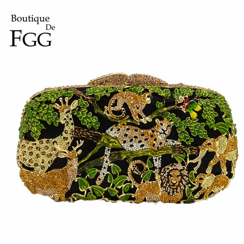 Boutique De FGG-Bolso de noche con animales y cristales para mujer, pochette con diseño de animales de la selva con cristales, para fiestas o bodas ► Foto 1/6