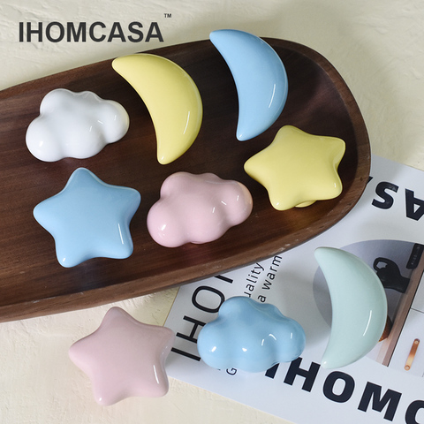 IHOMCASA-tiradores de cerámica con forma de Luna y nubes, para habitación de niños, muebles, tirador de cajón de aparador, tiradores de puertas de armario ► Foto 1/6