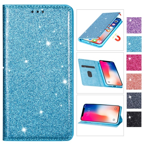 Funda tipo billetera de cuero con purpurina brillante para mujer, carcasa con soporte abatible para Samsung S30, S20, Ultra, S10 Lite, S9, S8 Plus, S7 Edge, Note 20, 10, 9, 8 ► Foto 1/6