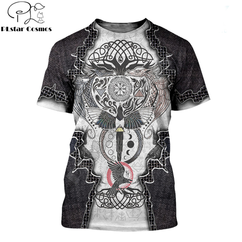 Camiseta con estampado 3D de tatuaje vikingo para hombre, camiseta Harajuku de manga corta a la moda, camiseta Unisex de calle de verano, LY-006 ► Foto 1/6